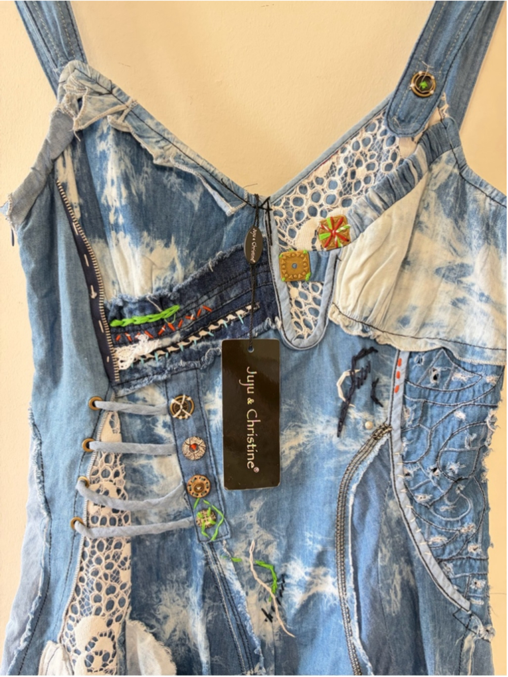 JUJU & CHRISTINE Patchwork Boho Denim Dress size L - Picture 5 of 12